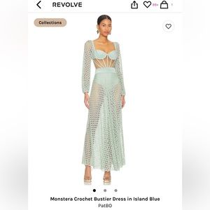 PatBO Monstera Crochet Bustier Dress in Island Blue